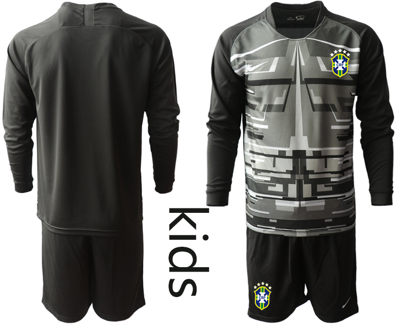 Youth 2020-2021 Season National team Brazil goalkeeper Long sleeve black Soccer Jersey